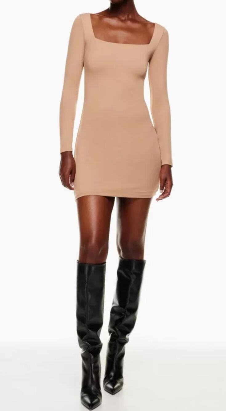 Babaton Contour Squareneck Mini Dress Tan Size L